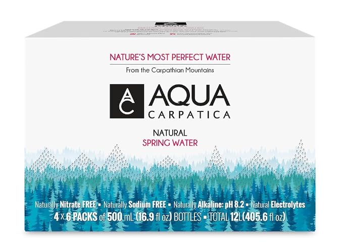 Aqua Carpatica Natural Spring Water Bottles, Naturally Filtered Alkaline Pure Water, 500ml / 16.9 oz. (24 Pack)
