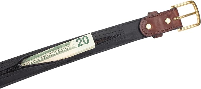 Hidden Money Pocket Travel Leather Belt (Size 56, Brown)