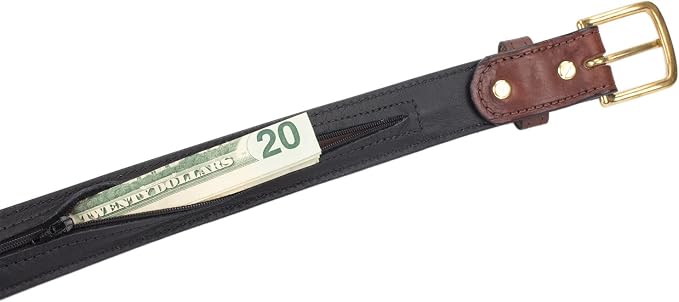 Hidden Money Pocket Travel Leather Belt (Size 34, Brown)