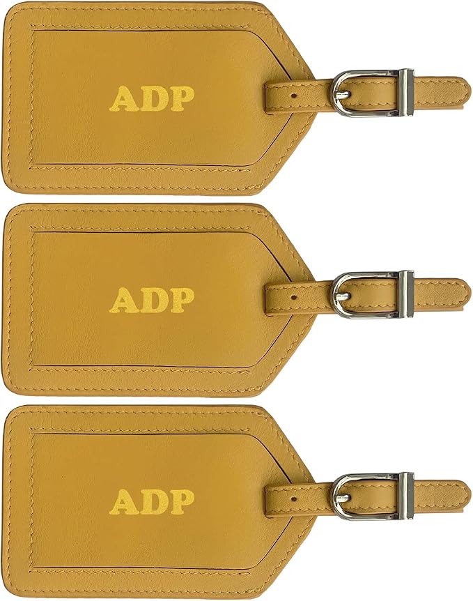 Personalized Monogrammed Leather Luggage Tags - 3 Pack