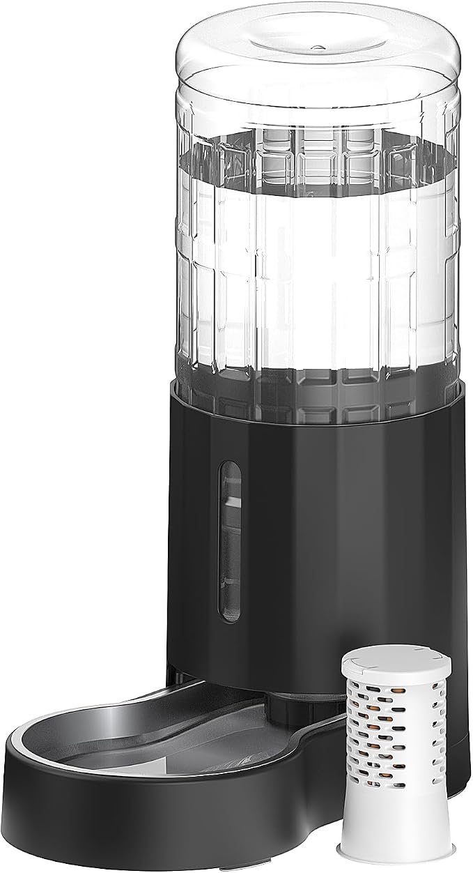 CZPET 2.5 Gallon Dog Water Bowl Dispenser,Filter Automatic Dog and Cat Water Dispenser with Stainless Steel Bowl, Gravity Waterer, Large Capacity, and Quiet Drinking Area for Pets (9.5L,Black)
