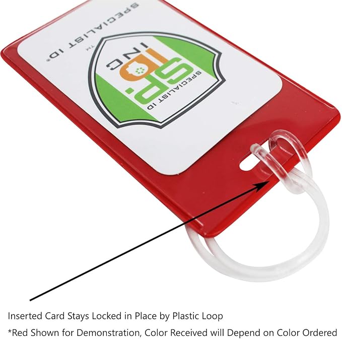 Bulk 25 Pack - Bright Backpack ID Luggage Tags for Student Identification Cards - School Name Badge Holder for Backpacks - Business Card Size with Clear Insert Window by Specialist ID(Red)