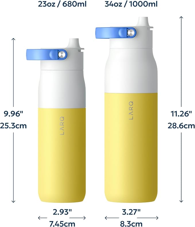 LARQ Swig Top — Insulated Stainless Steel Water Bottle with Straw, Detachable Silicone Handle, Vacuum 24h Cold, BPA-Free Metal Bottle for Gym, Travel, Office — 23 oz, Limoncello Yellow