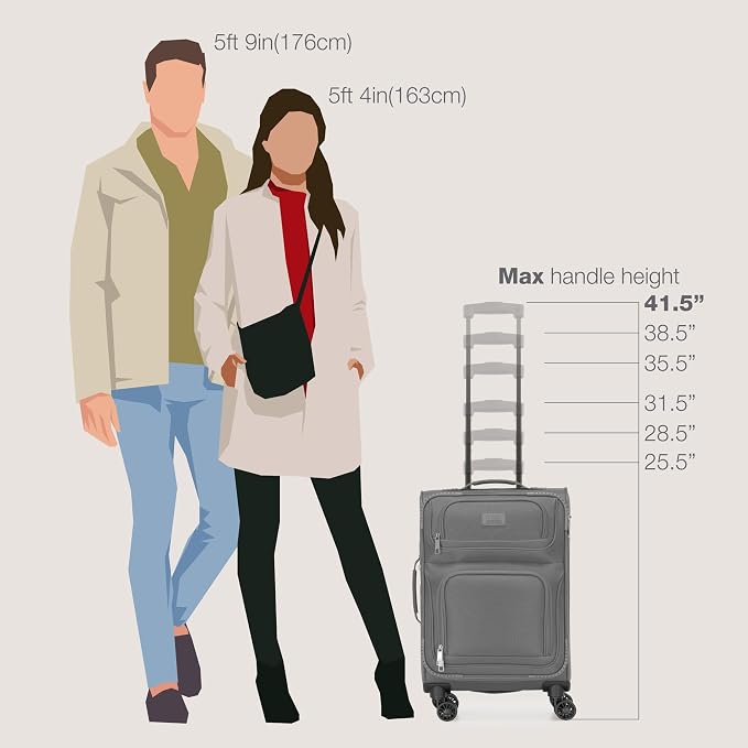 U.S. Traveler Rio Lightweight Softside Rolling Carry-on Suitcase, 4-Wheel Set, Light Gray
