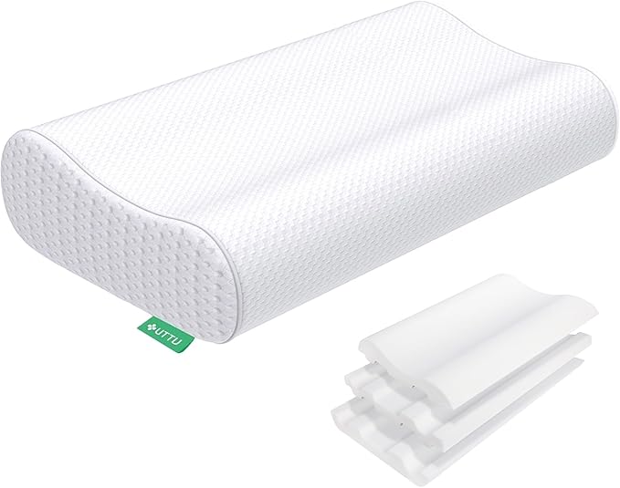 UTTU Cervical Pillow for Neck Pain Relief, Memory Foam Neck Pillow for Sleeping, Adjustable Orthopedic Sandwich Pillow, Contour Cooling for Side Back Stomach Sleeper, King(27.6"×15.7"×5.2"/4.5")