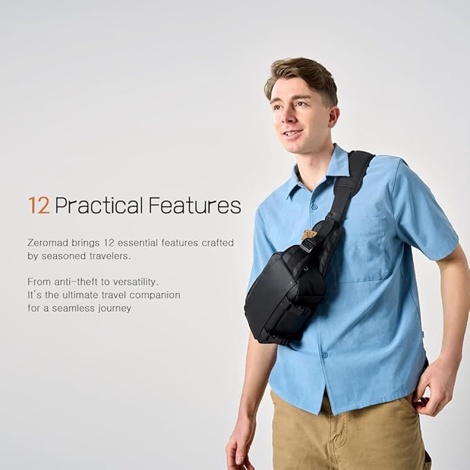 Anti Theft Sling Crossbody Bag, Design for Travel, 6L, TSA lock, waterproof, secure storage, compact, stylish