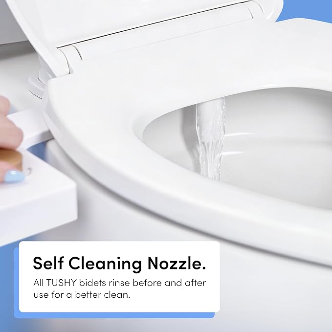 TUSHY NEW Fresh Dual Nozzle Cool Water Bidet: Ultra Slim Toilet Seat Attachment Sprayer with Luxury 2 in 1 Front & Rear, Self-Cleaning, 180º Clean, (DIY Install, 10 Minutes), Non-Electric, Chrome Knob