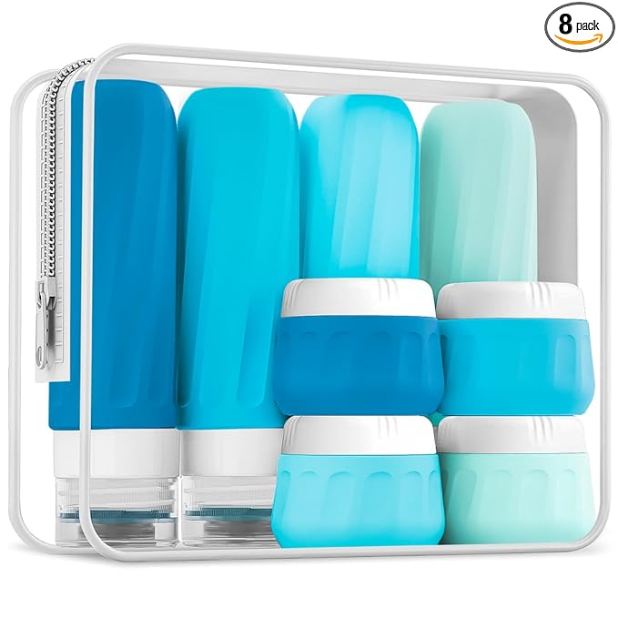 Mrsdry Travel Bottles for Toiletries, 10 Pack, TSA Approved, 3oz/90ml Silicone, Leak Proof, Wide Mouth, Reusable, Travel, Vacation, Plane Trip, Camp