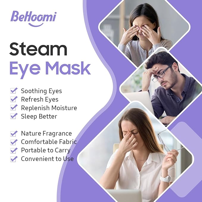 BeHoomi Steam Eye Mask, 10Packs Heated Eye Mask, Self Heating Disposable SPA Warm Compress for Eyes Sleep Mask, Travel Essentials & Relaxation Gifts for Women, Mothers Day Gifts (Lavender Scent)