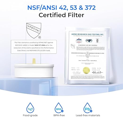 Waterdrop PT-72BL Glass Water Filter Pitcher, 7-Cup, Eco-Friendly, NSF/ANSI 53, 42 & 372 Certified Filter, Reduces PFOA/PFOS, Chlorine, Cadmium, Copper & Mercury, BPA-Free, Easy to Clean, Black