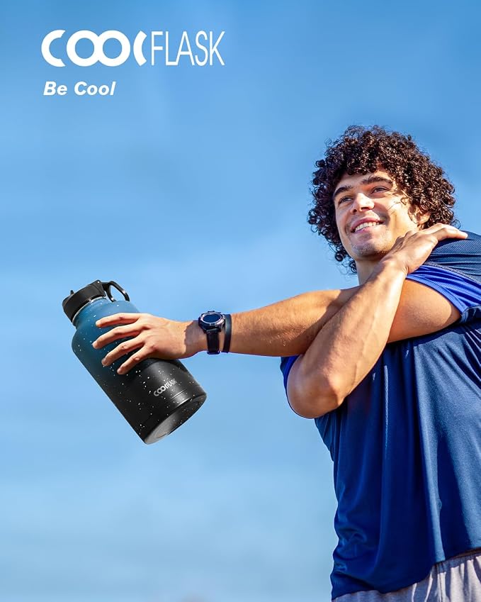 Coolflask 64 oz Water Bottle Insulated with Straw&3 Lids, Half Gallon Water Jug Galaxy Large Metal Stainless Steel Vacuum Flask for Gym, Sports and Travel, Keep Cold 48H Hot 24H,Turquoise