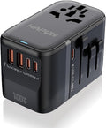 HAPOW Universal Travel Adapter, PD100W International Power Adapter,3 USB-C & 2 USB-A Fast Charging Travel Charger, All in One Worldwide Travel Plug Adapter, Outlet Adapter for EU UK USA AU, Black