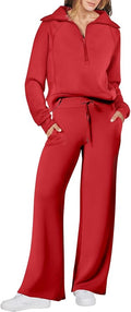 ANRABESS Women’s 2 Piece Outfits Half Zip Sweatshirt & Wide Leg Pants Airport Travel Lounge Matching Sets Sweatsuits Clothing