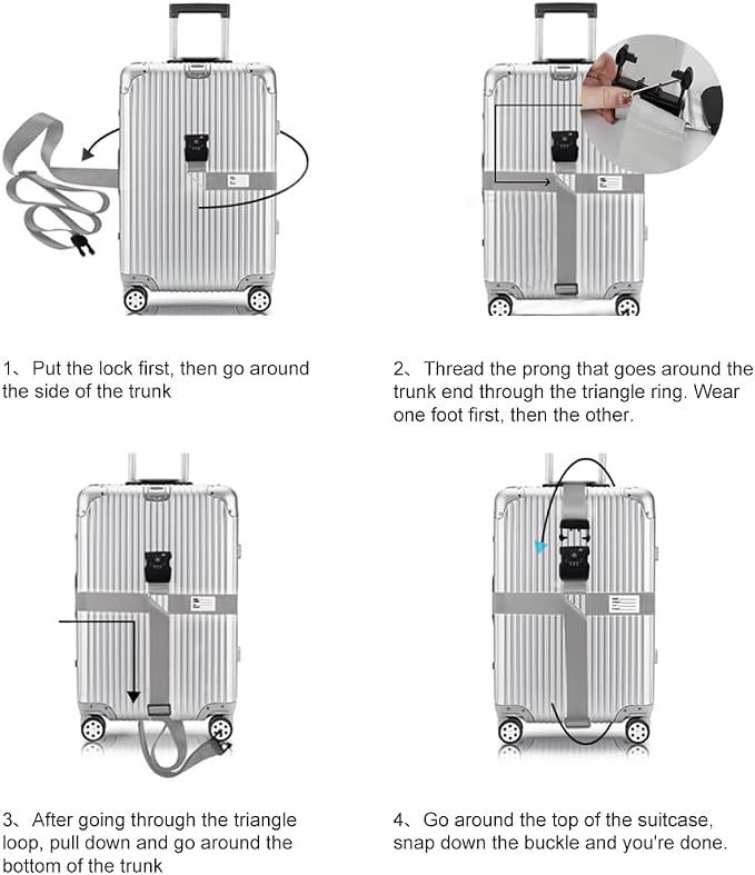 Veki Cross Luggage Straps Set TSA Approved with Lock Adjustable Travel Suitcase Belts Suitcase Tags with Name ID Card Packing Straps for Suitcases Strap Travel Accessories (Silver Gray*2pcs)