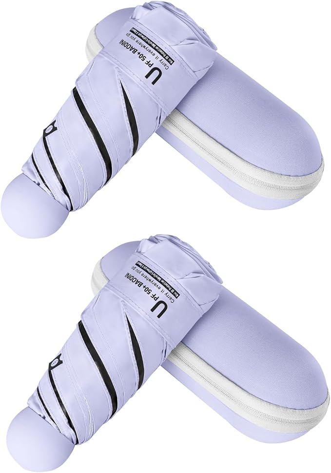 BAODINI Travel Essentials Mini Umbrella for Purse With Case Small Compact UV Sun Protection Lightweight Tiny Pocket Manual Open Close Umbrella for Women Kids and Men Fits Purse Backpack