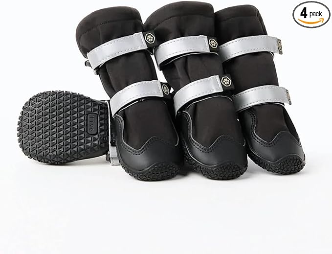 Spark Paws Dog Rainboots, Waterproof Dog Shoes for Medium to Large Dogs, Non Slip, Dog Booties and Paw Protectors - 4PCS Doggie Hiking Boots with Reflective Straps - Black, Size 3