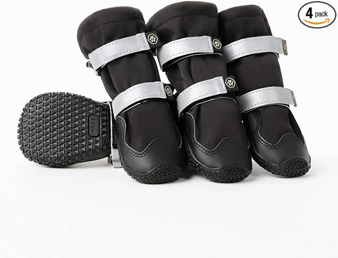 Spark Paws Dog Rainboots, Waterproof Dog Shoes for Medium to Large Dogs, Non Slip, Dog Booties and Paw Protectors - 4PCS Doggie Hiking Boots with Reflective Straps - Black, Size 5