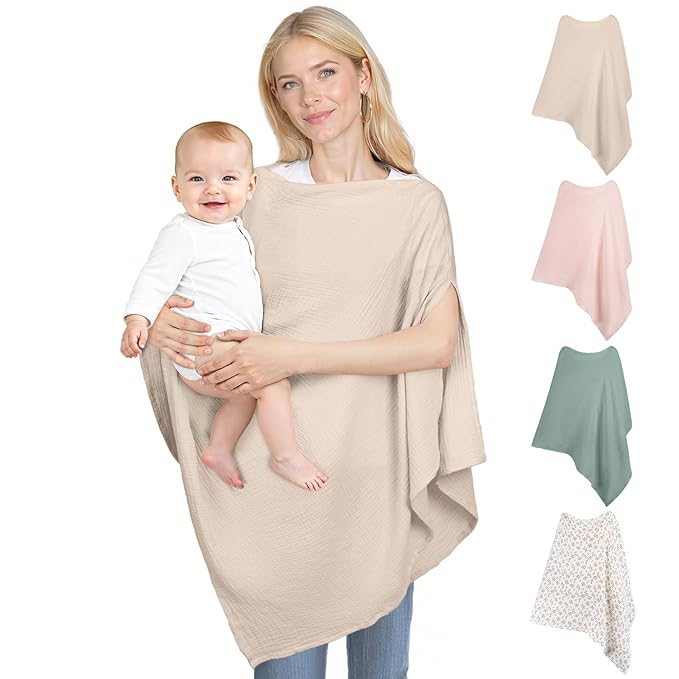 Muslin Nursing Cover Up for Breastfeeding, Soft & Breathable Cotton Breast Feeding Cover for Women, Full Privacy Breastfeeding Cover - Newborn Baby Essential, Light Brown