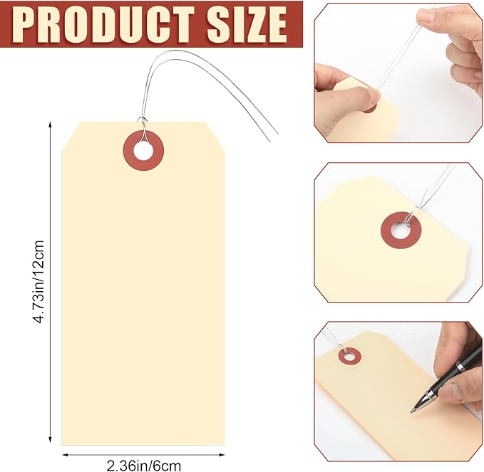 Sayglossy 1000 Pcs Blank Manila Shipping Tags with Wire 4 3/4" x 2 3/8" Yellow Paper Hang Luggage Price Asset Gift Label Tags