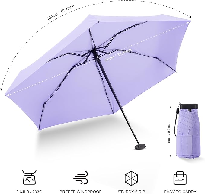 Mini Umbrella - Compact, Waterproof Travel Umbrella for Light Rain, Suitable for Women's Purse and Pocket