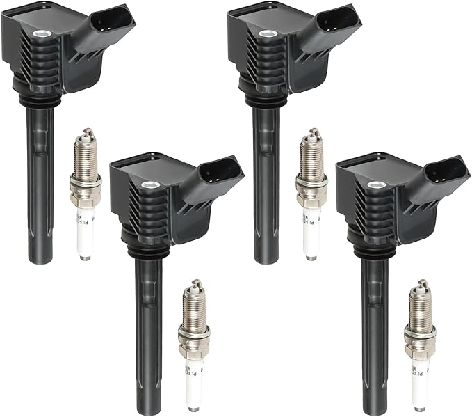 4PCS UF765 Ignition Coils + 4PCS 95125 Iridium Spark Plugs Ignition Coils Pack Fits for 2013-2019 Beetle, 2015-2020 GTI, 2014-2020 Passat, 2015-2019 A3 2.0L 3.0L, Aftermarket Parts
