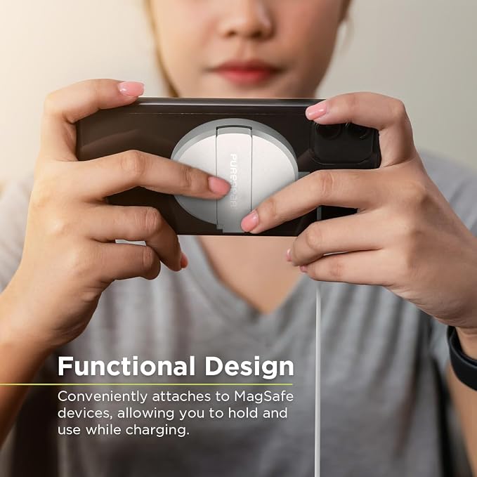 PureGear Kickstand 15W Qi-Certified Fast Wireless Charging Pad for iPhone Air/17/17Pro/17ProMax/14/13/12 Series Work with MagSafe Case - Magnetic Wireless Charger, AirPods, Galaxy 25 24 23 & More