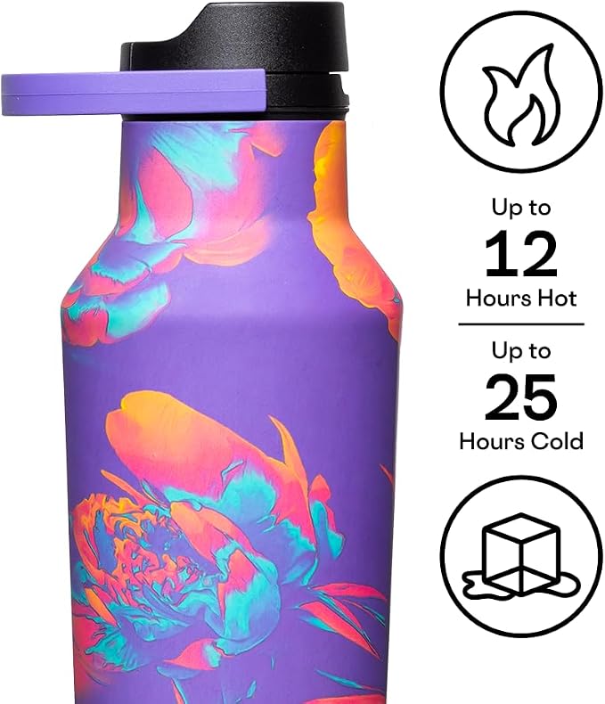 Corkcicle Classic Sport Canteen - Insulated Stainless Steel Water Bottle - Compact & Travel-Friendly - Durable - Dishwasher Safe - BPA Free - Non-Slip Silicone Base - 20 oz - Super Bloom