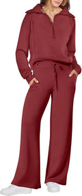 ANRABESS Women’s 2 Piece Outfits Half Zip Sweatshirt & Wide Leg Pants Airport Travel Lounge Matching Sets Sweatsuits Clothing