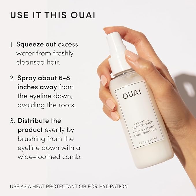 OUAI Leave In Conditioner & Heat Protectant for Hair - Prep Hair for Styling or Use as Detangling Spray to Fight Frizz & Flyaways - No Parabens, Sulfates or Phthalates (4.7 oz)