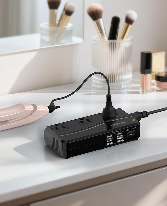 BESTEK Universal Travel Adapter 220V to 110V Voltage Converter with 6A 4-Port USB Charging and UK/AU/US/EU Worldwide Plug Adapter (Black)