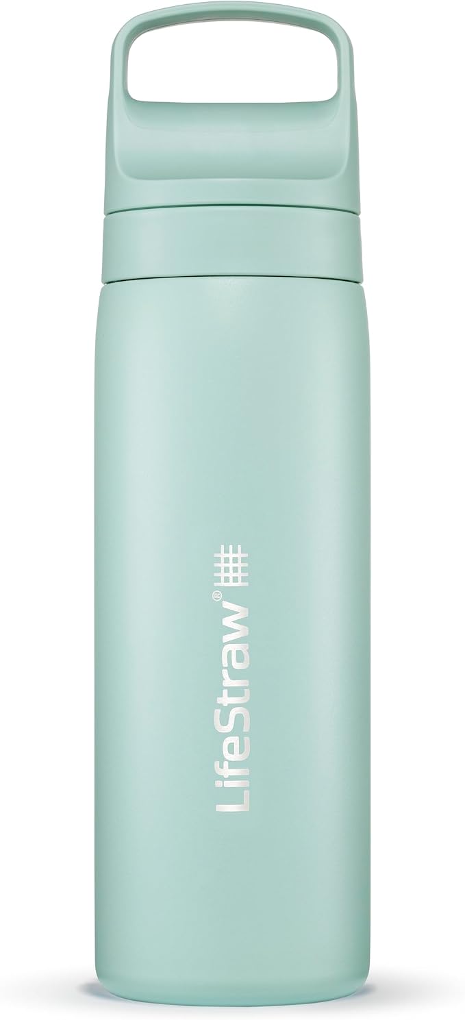 LifeStraw Go Series — Insulated Stainless Steel Water Filter Bottle, 18oz, Seafoam, Removes Bacteria, Parasites, Microplastics, Improves Taste