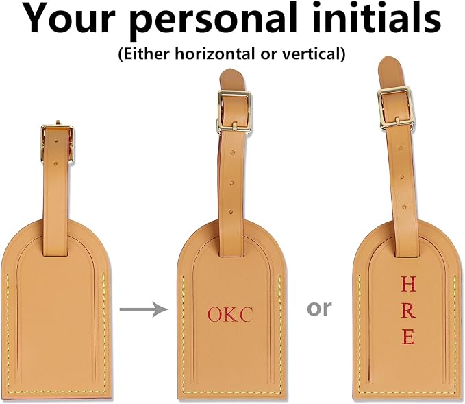Vachetta Leather Personalized Luggage Tags Customized Charms for suitcases Monogram Tags Initials on Tags Premium Leather Unique Travel Gifts for Speedy Neverfull Handbags(Model A)
