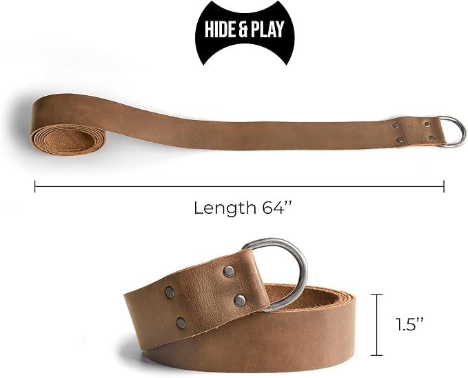 Hide & Play, Leather Medieval Belt with Half Ring Closure, Renaissance Style, Adjustable Strap for Viking Cosplay, Handmade