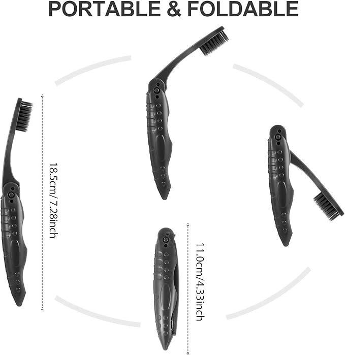 Boao 8 Pack Travel Toothbrushes, Individually Wrapped Folding Charcoal Brushes with Soft Medium Bristles, Portable Collapsible Oral Care Tools for Camping, Business Trips