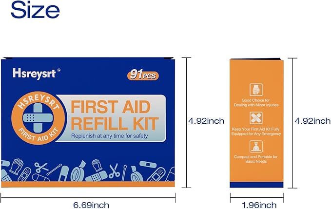 First Aid Refill Kit for Home, Car & Travel, Wound Care Supplies with Scissors, Tweezers, Assorted Bandages & Adhesive Bandages