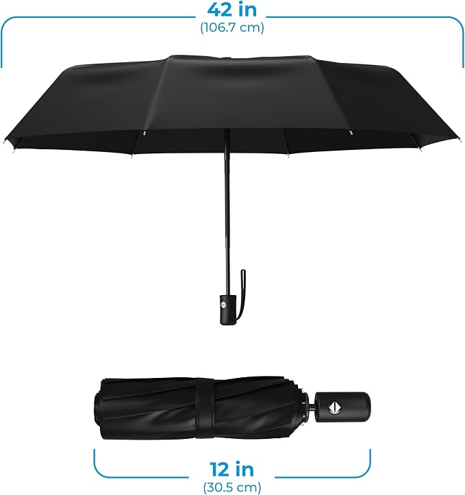 Rain-Mate Windproof Compact Umbrellas for Rain - Strong Reinforced Fiberglass Rib Design & Auto Open & Close - Portable Folding Travel Umbrella - Lightweight & Packable for Women & Men, Easy Collapse