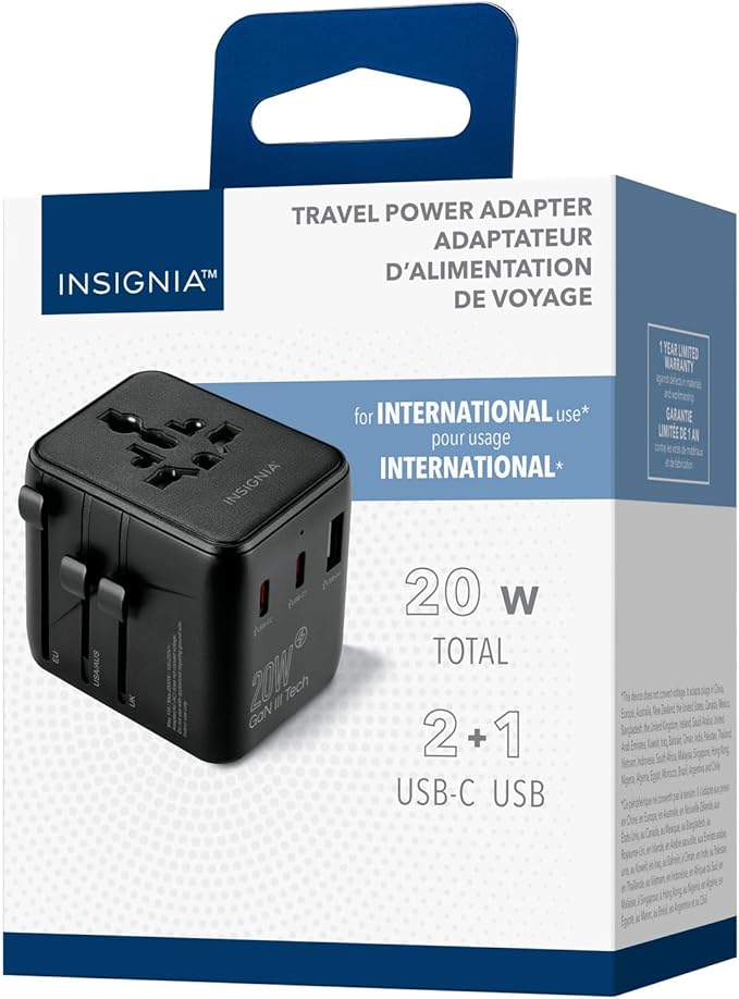 Insignia All-in-One Ground Travel Adapter Converter Series with USB Ports (20W All-in-1 Travel Adapter)