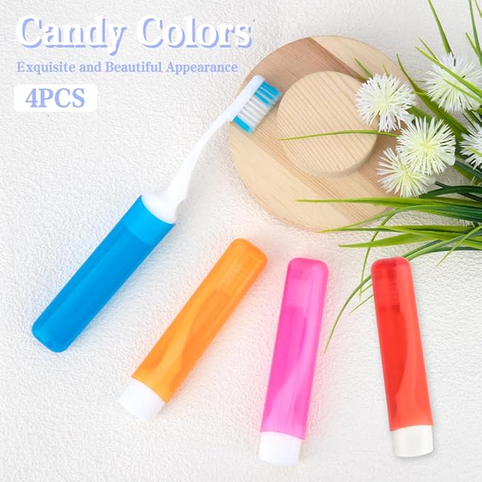 Travel Toothbrush 4Pcs Travel Toothbrush Set Mini Toothbrushes Soft Portable Toothbrushes Travels with Tooth Brush Cover Small Folding Toothbrush Individually Wrapped for Camping Home