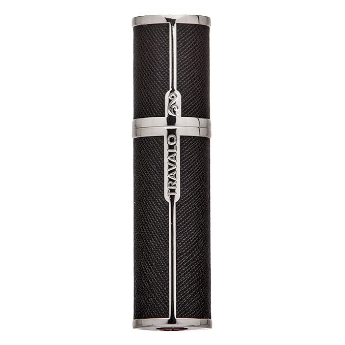 Travalo Milano Perfume Atomizer - Leak-Proof and TSA Approved for Air Travel - Reusable, Airtight, Easy Fill Mini Pump Sprayer - Lightweight Vegan Leather with Polished Metal Outer Shell - Black