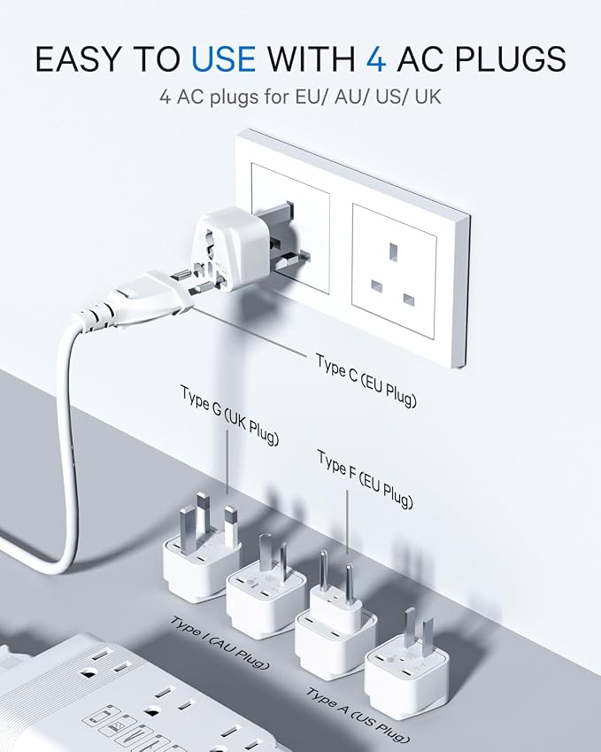 DOACE Voltage Converter US to Europe, 350W Converter for European Travel for Curling Iron and Hair Straighteners, 220V to 110V Converter Plug Adapter with 2 USB A & 2 USB C Ports