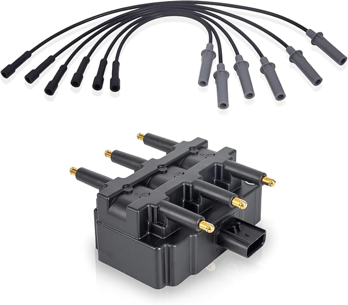 ENA Set of 1 Square UF305 Ignition Coil Pack with 7mm 27703 Spark Plug Wire Set Compatible with Dodge Caravan Chrysler Town & Country VW Volkswagen Routan 2001 2002 2003 3.8L V6 Replacement for UF633
