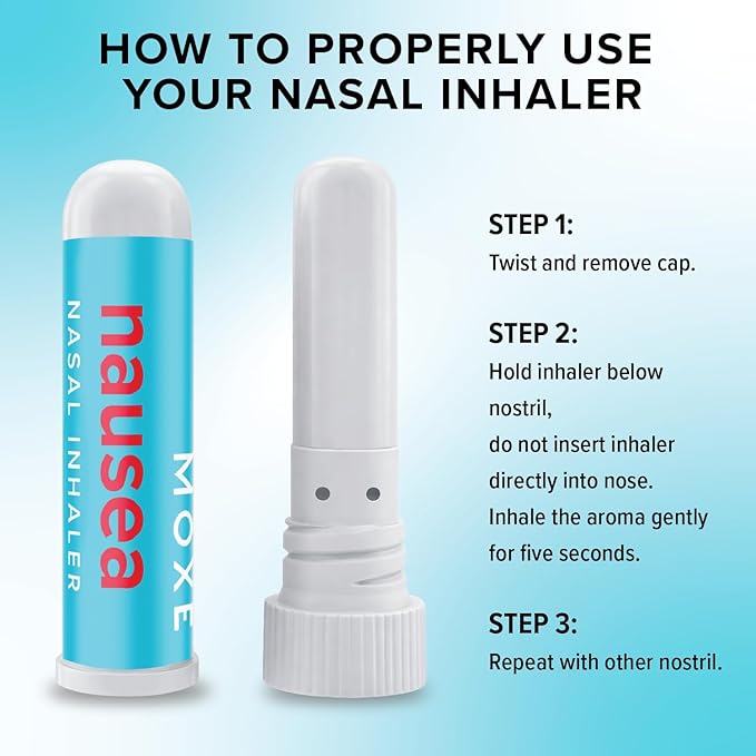 MOXE Nausea Nasal Inhaler Sticks, All Natural Essential Oil Blend, Ginger, Cardamom, Peppermint, Sweet Orange, Upset Stomach, Headaches, Easy-to-Use Portable Aromatherapy, Made in USA, 3 Pack