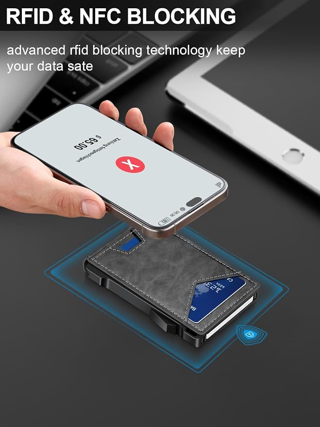 Wallet for Men RFID Wallet with 2 ID Windows & Money Clip, Slim Pop Up Card Holder for 10-12 Cards, Bifold Minimalist Smart Wallet for Front Pocket, Compact Metal Credit Card Holder, Gifts for Men