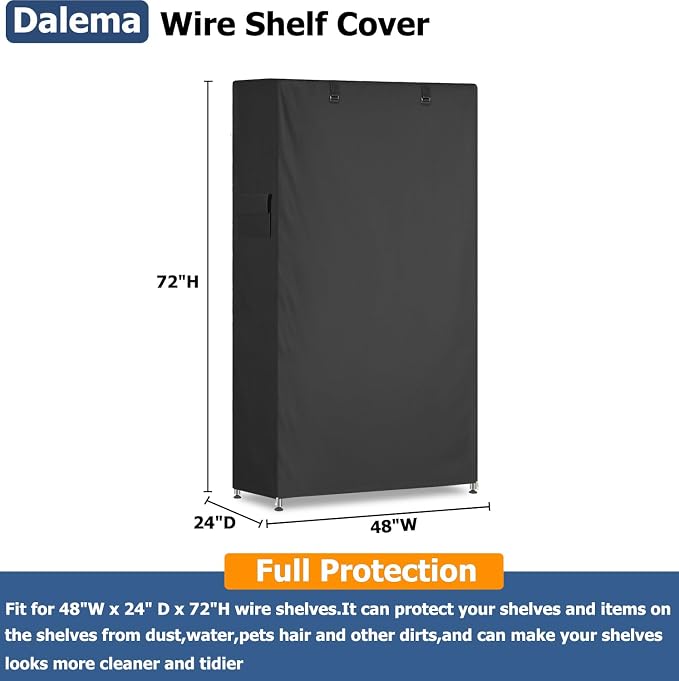 Storage Shelf Cover,Outdoor Heavy Duty 600D 48''W x 24''D x 72''H Dustproof Waterproof Shelf Covers for Wire Shelving,Storage Rack Cover with Zipper