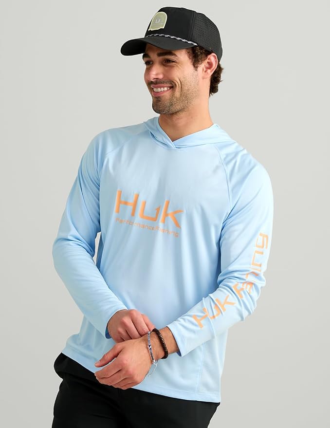 HUK Mens Pursuit Vented Long Sleeve Hoodie, Fishing Shirt with Hood
