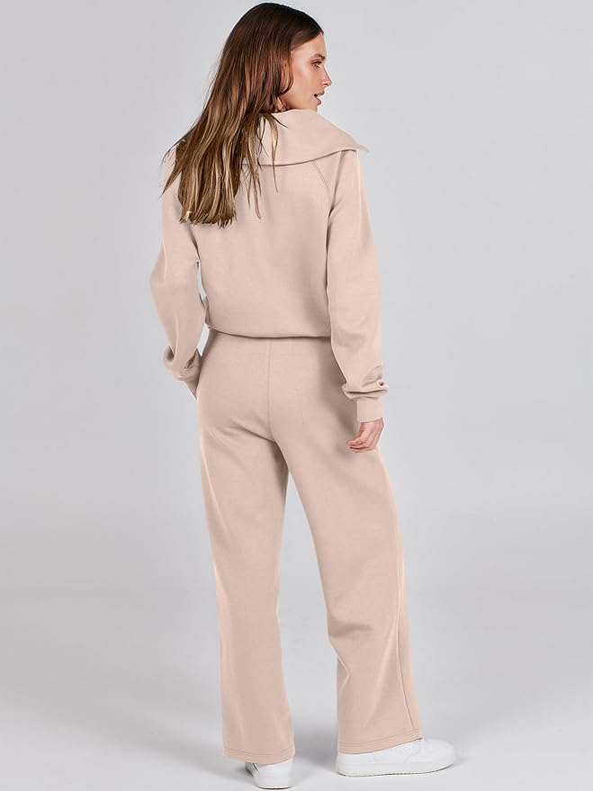 ANRABESS Women’s 2 Piece Outfits Half Zip Sweatshirt & Wide Leg Pants Airport Travel Lounge Matching Sets Sweatsuits Clothing
