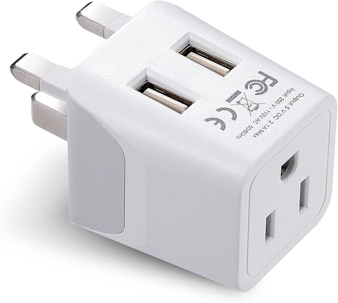 Ceptics Type G Travel Adapter - Canada to UK, Ireland & UAE Grounded Plug Adapter with Dual USB Ports for Electronic Devices (CTU-7)