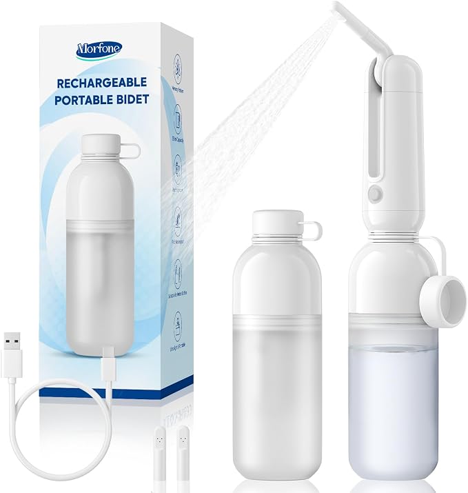 Morfone Portable Bidet for Travel, High Pressure Electric Handheld Sprayer 350ML with Dual Spray Modes, USB-C Rechargeable Waterproof Travel Bidet for Women, Men, Postpartum, Personal Hygiene(White)
