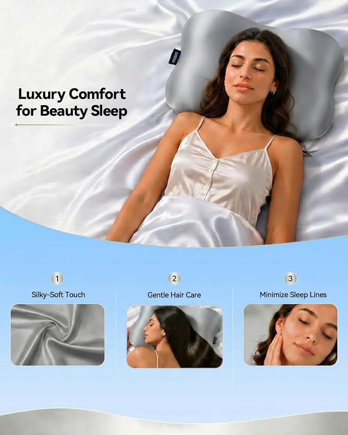 Cervical Pillow for Neck Pain Relief, Ergonomic Contour Memory Foam Pillow for Side Back Stomach Sleepers, Deep Sleep Pillow for Cloud-Soft Shoulder Support with Cooling Pillowcase,Space Grey