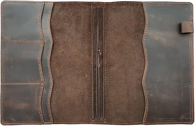 newestor Travelers Notebook Cover with Inner Pockets, Card Slots and Pen Holder, A5 Size, Dark Brown